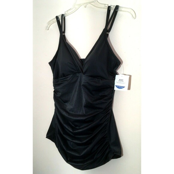 CROFT & BARROW  18 XL Body Sculptor Classic Black One-Piece Ruched Swimsuit 1 - Picture 3 of 7